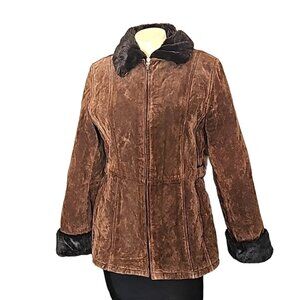 Vintage Covington leather suede jacket warm inside faux fur zipper